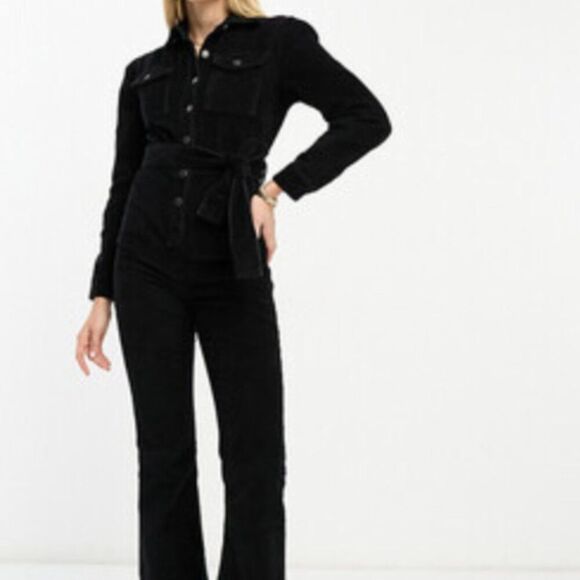 Black Corduroy Jumpsuit with Button Details in Size Small - Picture 1 of 8